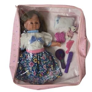 Vintage Doll Set Doll Accessories Case Doll Bundle Blue Pink White Floral Dress